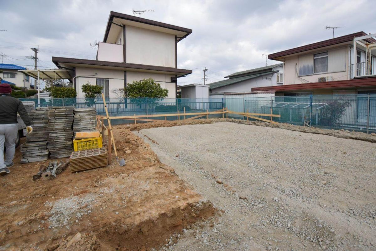 福岡県糟屋郡志免町07　注文住宅建築現場リポート②　～基礎工事・砕石転圧～