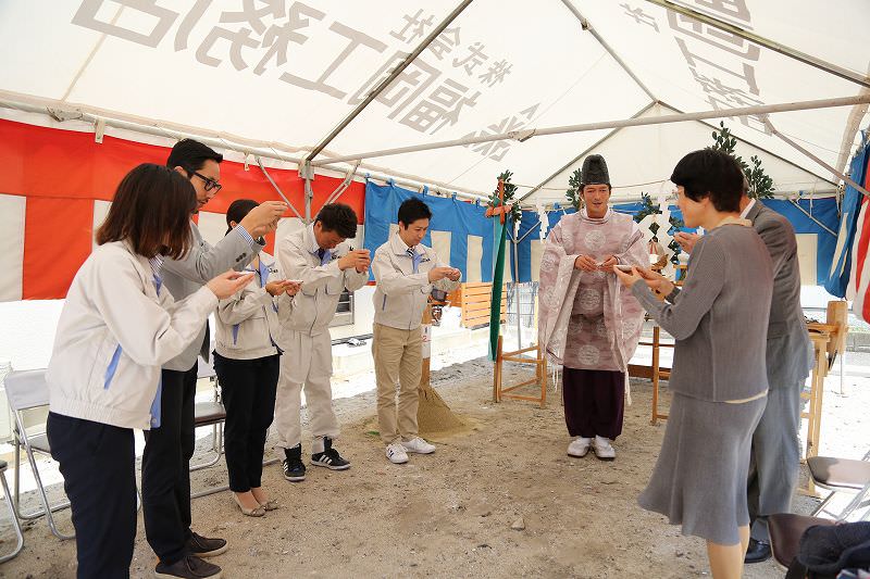 福岡市早良区百道01　注文住宅建築現場リポート①　～地鎮祭～