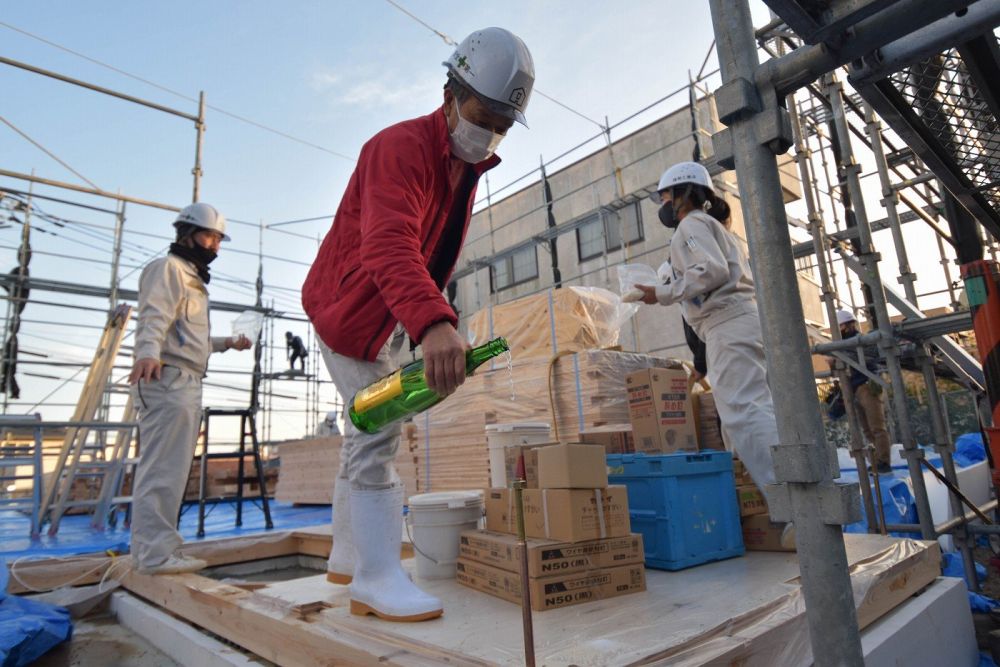 福岡市南区市崎01 注文住宅建築現場リポート②　～祝・上棟式1日目～