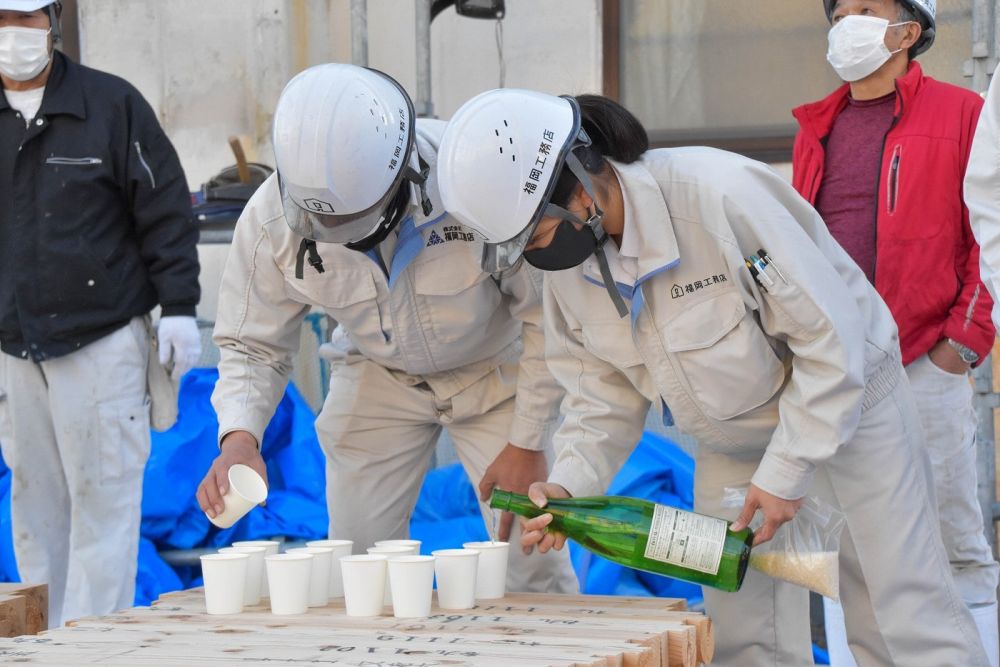 福岡市南区市崎01 注文住宅建築現場リポート②　～祝・上棟式1日目～