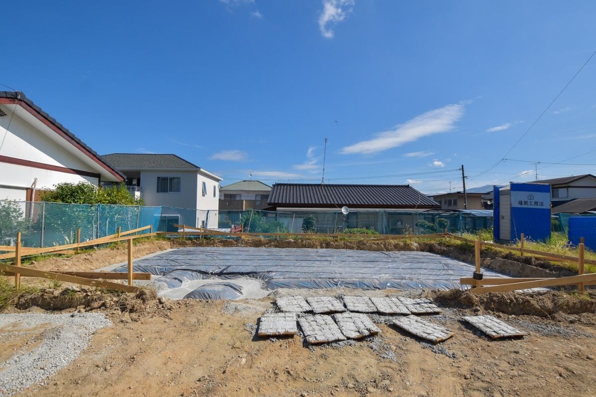 福岡県糟屋郡志免町06　注文住宅建築現場リポート②　～基礎工事・ターミダンシート～