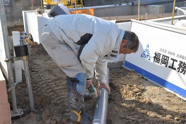 「福岡市城南区七隈03」注文住宅現場リポート③【基礎工事】【給排水】