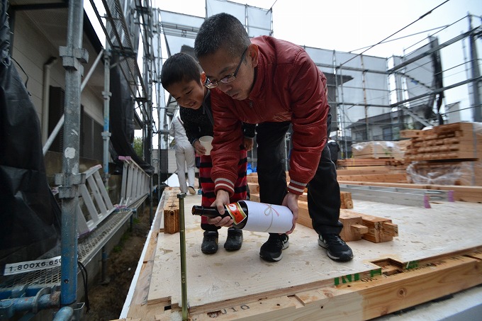 福岡市南区五十川03　注文住宅建築現場リポート⑤　～上棟式＆餅まき式～